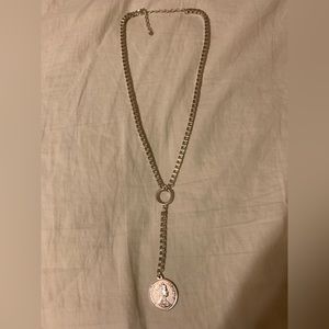 Silver plated box link chain with DOS PESOS coin design NWOT- choker look